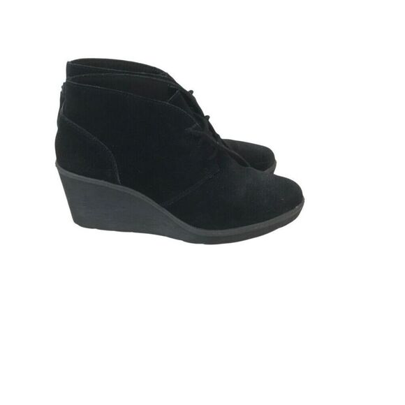 WOMEN'S CLARKS COLLECTION BLACK SUEDE WEDGE HEEL LACE-UP ANKLE BOOTS SZ 6.5 EUC! - Picture 4 of 5